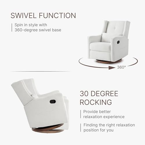 KISLOT Upholstered Recliner Swivel Glider Nursery Chair Reclining Performance Fabric Rocker with Wood Base,Boucle,Ivory