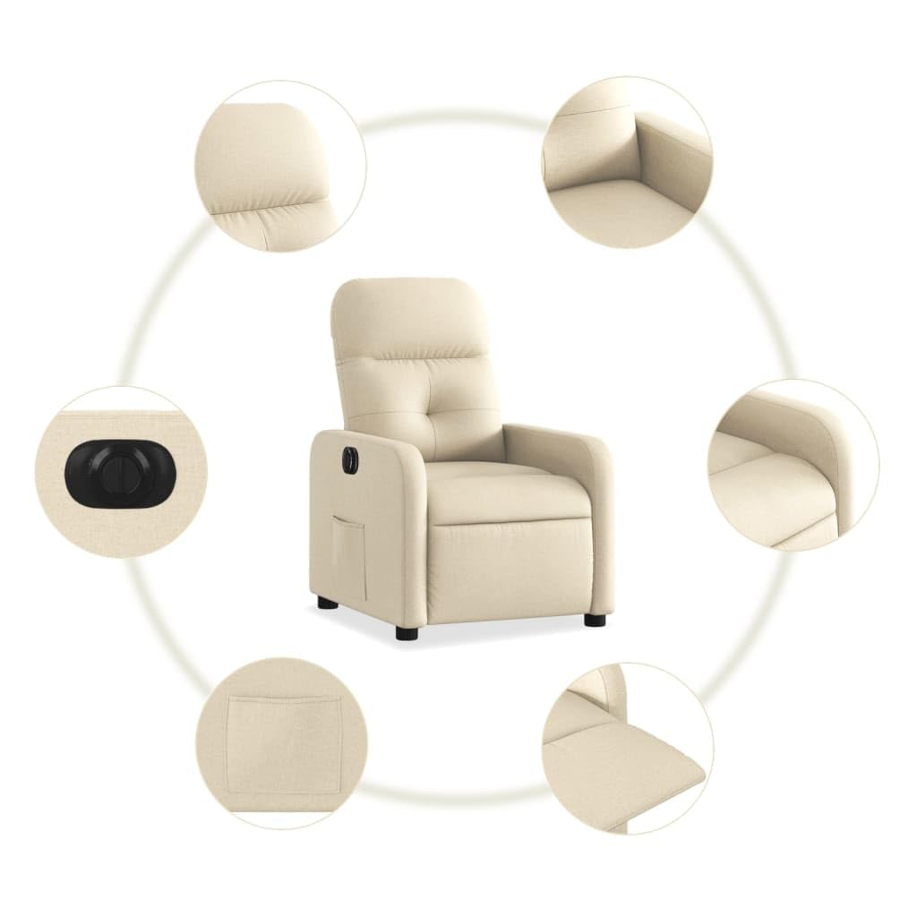 Genérico Sillón reclinable eléctrico de Tela Crema,Mobiliario,Sillas,Sillones,Crema,22.6 kg,3206785