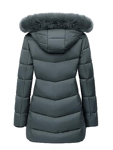 MOERDENG Women's Winter Windproof Warm Down Coats Waterproof Thicken Hooded fashions Puffer Jacket Dark Grey 03-3XL