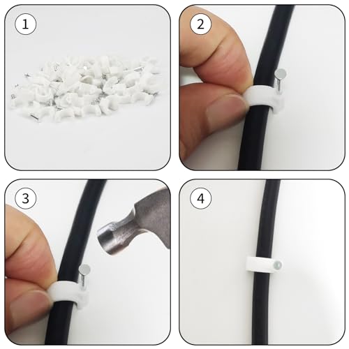 Kabelschellen Nagelschellen 9 mm Kabelklemmen 200 Stück Kabelhalter Wand zum schrauben Kabelbefestigung Halterungen Cable Clips mit Eingestecktem Nagel für Wall Wire Organiser Starkstromkabel(Weiß)