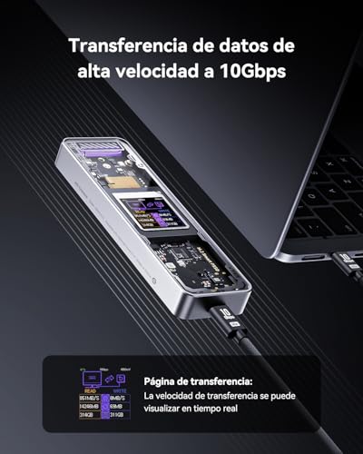 DOCKCASE Explorer Edition Smart Carcasa SSD M2 NVMe, 10s Power Loss Protection, Detección de Vida Útil del Disco, Puertos Dobles Tipo-C USB-C 3.2 10 Gbps Que Admiten SSD NVMe, hasta 4TB, Plata - imagen 7
