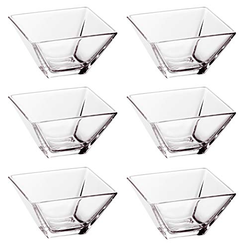 Barski Glass - Bowl - Square - For Dessert - Pasta - Fruit - Nuts - Chocolate - Set Of 6 Bowls - Classic Clear - 5.5" Diameter - Made In Europe #TOP8
