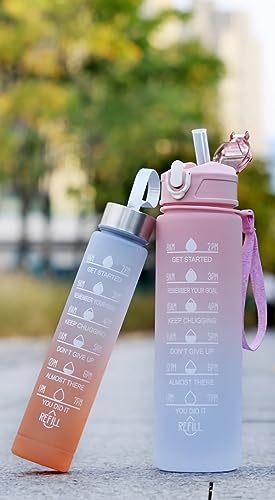 Kit 2 Garrafas De Água Squeeze 900 ML e 300 ML Com Adesivo e Com Frases Motivacionais Tie-Dye Multic