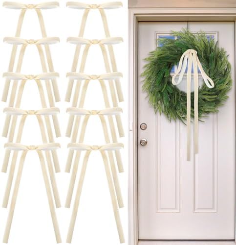 Amazon.com: Glitinsel Beige 24 Pcs Velvet Bows Christmas Tree Ornaments ...