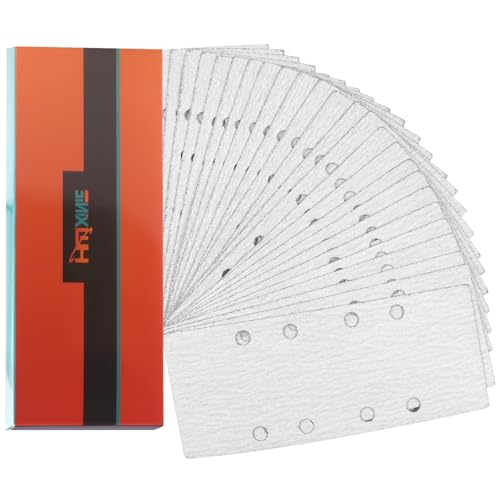 HWXINIE サンディングペーパー 93X228mm クランプ式 7種 35枚 (#60#80#120#180#240#400#600 各5枚) 電動サンダー用ペーパー オービタル サンダー ペーパー 角サンドペーパー 吸塵8穴付 白 四角 塗装仕上げのサンディング 金属磨き 木工DIY作業に 詰まり防止紙やすり