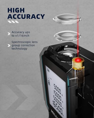 Image of 50m Digital Laser Distance Meter MiLESEEY with Electronic Angle Sensor, ±2mm Accuracy, Auto Level & Height Measurement, Area /Volume /Pythagoras Modes, Backlit LCD, IP54, Battery Included