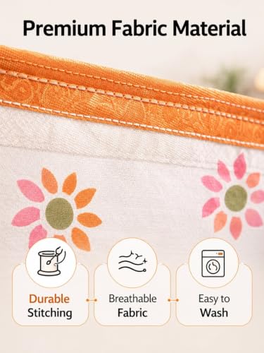 Image of Premium Cotton Net Split AC Cover for 1.5 Ton Indoor Unit | Designer Summer AC Dust Protection Cover | Stylish Protective AC Cover | 38 x 15.35 x 7.8 In | Orange Flower