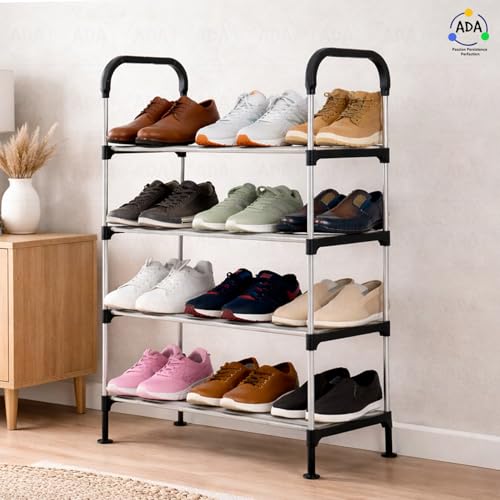 Image of ADA Premium Multipurpose Shoe Rack | 4-Tier Shoe Storage Organizer, Compact Space Saver, Sturdy & Durable Rack for Entryway, Living Room, Bedroom & Closet - Black & Grey