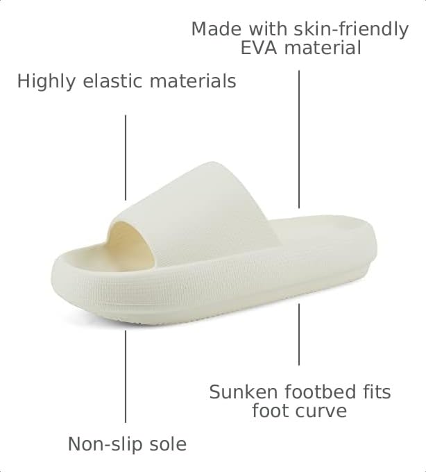 Image of welltree Slides for Women Men Pillow Slippers Non-Slip Bathroom Shower Sandals Soft Thick Sole Indoor and Outdoor Slides