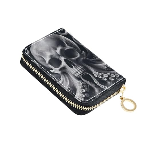Credit Card Holder RFID Blocking Wallets for Women Zip Around Small Mens Wallet with Coin Pocket Dark Skull Octopus Gothic
