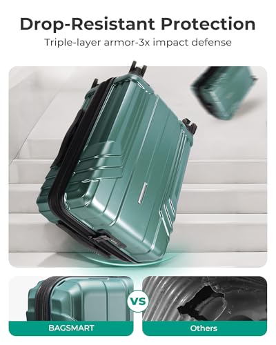 Image of BAGSMART Expandable Carry On Luggage 22x14x9 Airline Approved, 1OO% PC Lightweight Hard Shell Suitcase, 20 Inch Travel Luggage with Spinner Wheels,Carry on Olive Green
