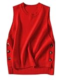 HangNiFang Women's Round Neck Sleeveless Pullover Ribbed Knit Sweater Vest Top (0199-Red-M)