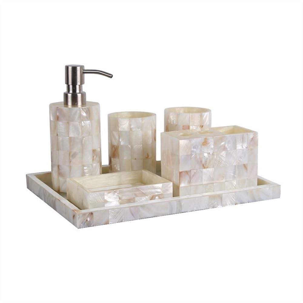 Cyairong-22 One Color Soap Dispenser Shell Bathroom Toiletries Set Lotion Dispenser Bottle Mouthwash Mug With Tray Accessories 6 Piece