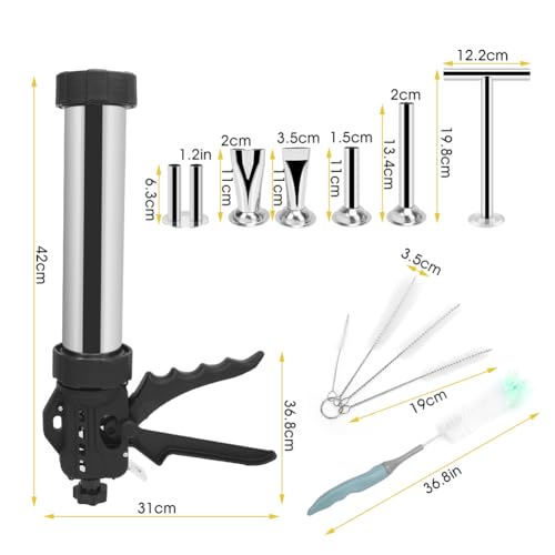 lyrlody Jerky Gun Kits, Sausage Stuffer, Beef Jerky Gun, Sausage Maker Machine, 1LB Stainless Steel Jerky Gun for Ground Meat with 5 Nozzles