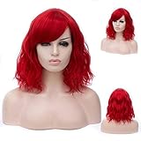 Winshope Short Red Wig For Women Girls,Curly Wavy Natural Hair Wigs for Cosplay Costumes Halloween Party Heat Resistant Synthetic Fiber (Include Wig Cap)