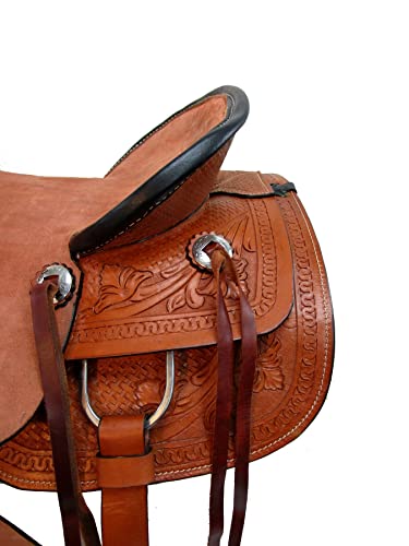 Brown Leather Western Roping Ranch Saddle 15 16 17 18 Tooled Horse Tack Set (17 Inch) #TOP5