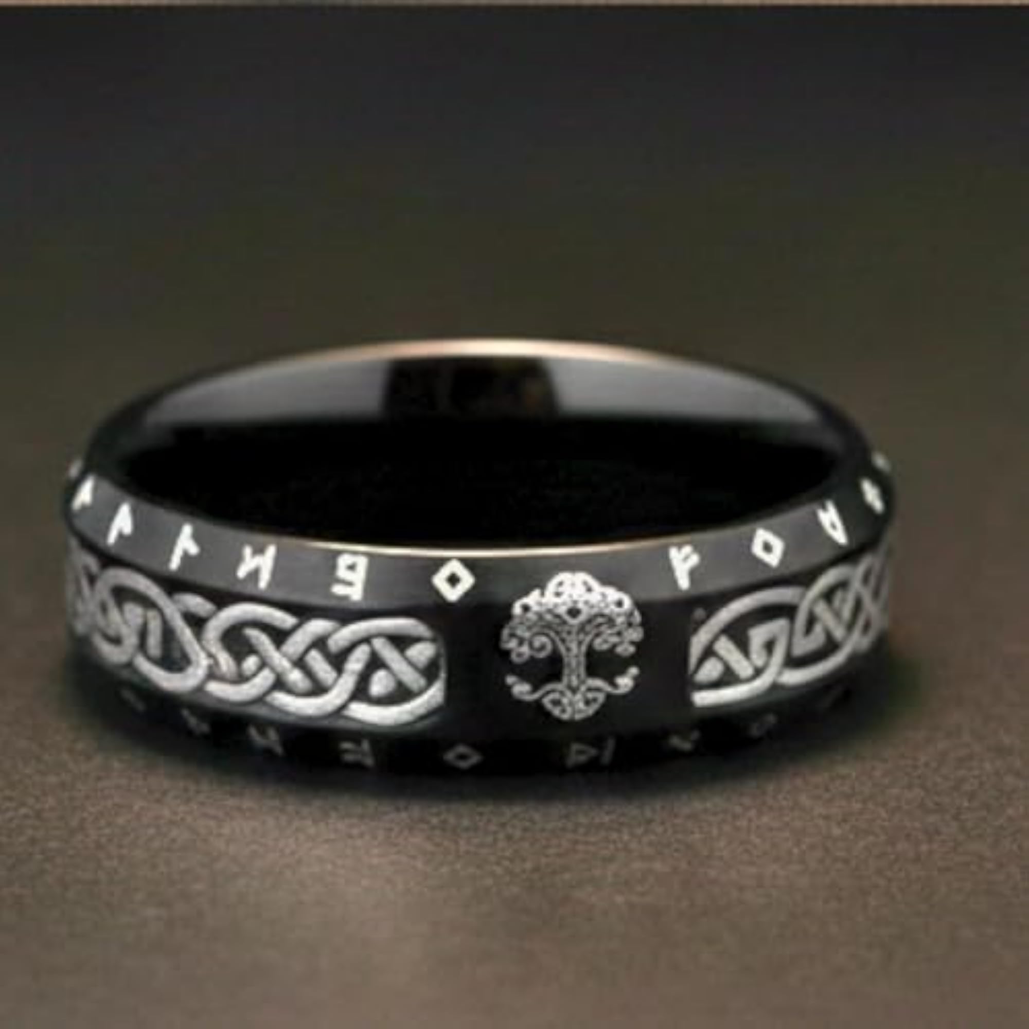 Valknut Rune Black Stainless Steel Ring