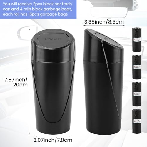 Image of EMVANV Car Trash Can Bin with Lid, 2 pcs Black Mini Leakproof Vehicle Trash Garbage Can Bin with 4rolls x Garbage Bag, Car Organizers and Storage for Front Back Seat