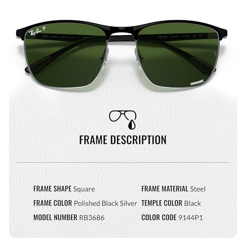 Image of Ray-Ban RB3686 CHROMANCE POLARIZED Square Shape Sunglasses for Men & Women with Official Eyewear Kit