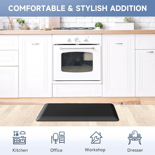 Image of 4 /5 Inch Thick Kitchen Mats for Floor, StepRite Kitchen Rug for Standing Desk, Non-Slip, Thicker, Stain & Water Resistant, Comfort Anti Fatigue Floor Mat for Home, Kitchen, Office - Black, 32 * 20''