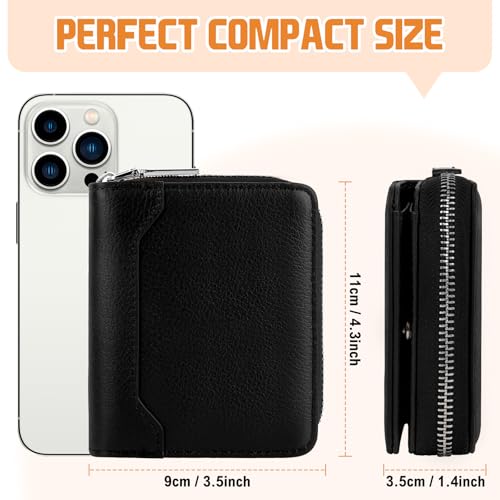 Image of HUANLANG Mens Wallet RFID Blocking Multi Card Holder Wallets for Men Bifold Wallet with Zipper Small Men's Leather Wallet