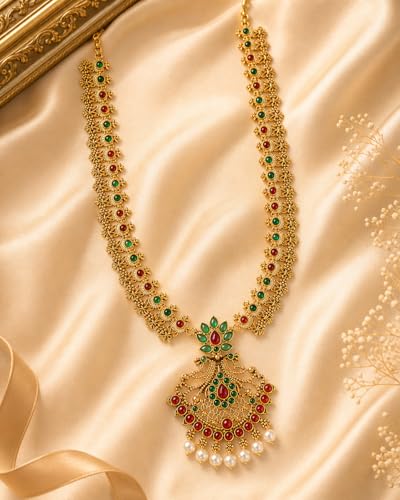 Image of Shining Diva Fashion Stylish Fancy Pearl Choker Traditional Jewellery Set for Women | Temple Necklace Set | Festive Wedding Party Necklace | 22k Gold Plated | Just Like Original Gold Jewellery