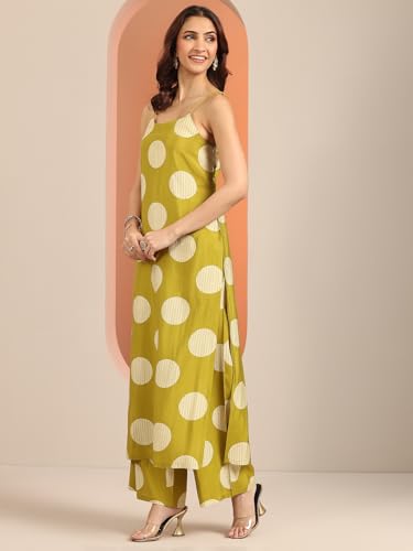 Image of Libas Gerua Printed Silk Blend Straight Kurta With Palazzos