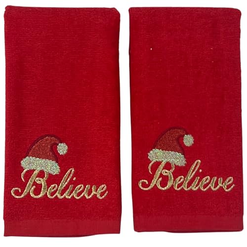 Christmas Red Guest Fingertip Bathroom Towels Elegant Believe Santa 12x18"