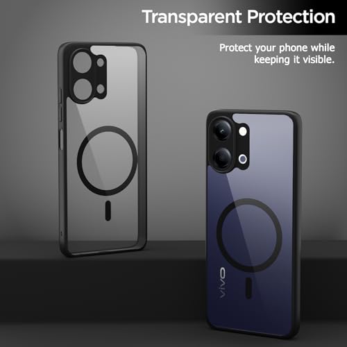 Image of Amazon Basics Back Cover for Vivo Y11 5G Compatible with Mag-Safe | Shockproof Design | Hard Transparent Back Case (Black Mag-Safe)