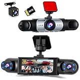DashCam de 4 Canales para Coche, Cámara de 360° FHD 1080P Delantera, Trasera, Interior, Izquierda y Derecha, Pantalla de 3,16', con Tarjeta SD de 64 GB, Visión Nocturna,Grabación en Bucle