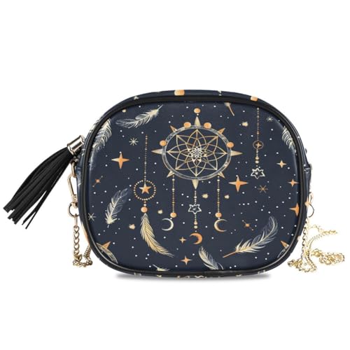 ALAZA Women's Dream Catcher and Stars PU Leather Crossbody Bag Shoulder Purse with Tassel