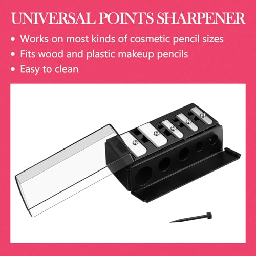 Image of Honoson 2 Pcs 5 Hole Cosmetic Long Point Manual Pencil Sharpener with Plastic Lid Makeup Eyeliner Pencil Sharpener(Pink Black)