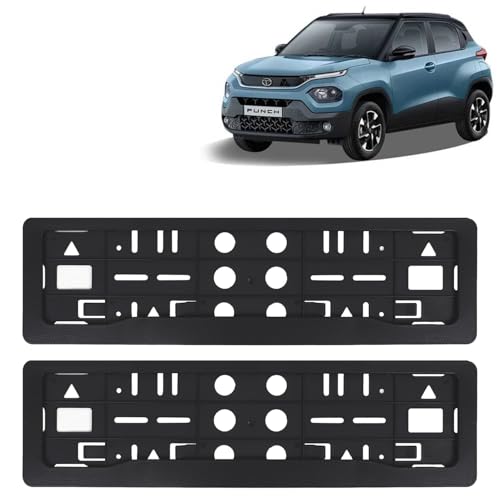 Image of KINGSWAY Punch Car Number Plate Frames for All 2021 Onwards Models of Tata Car Registration Plate Holders, Black Licence Plate Covers (Front and Rear), Universal Size 51.5 x 14.5 cm