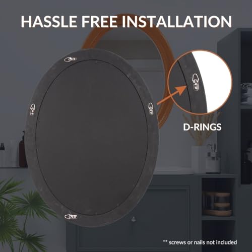 Image of Howard Elliott Collection Queen Ann Oval Glossy Orange Wall Mirror, Oval Bevelled Hanging Wood Framed Vanity Mirrors for Home Decor, Living Room, Bathroom, Bedroom, or Hallway, 25 x 33 Inch