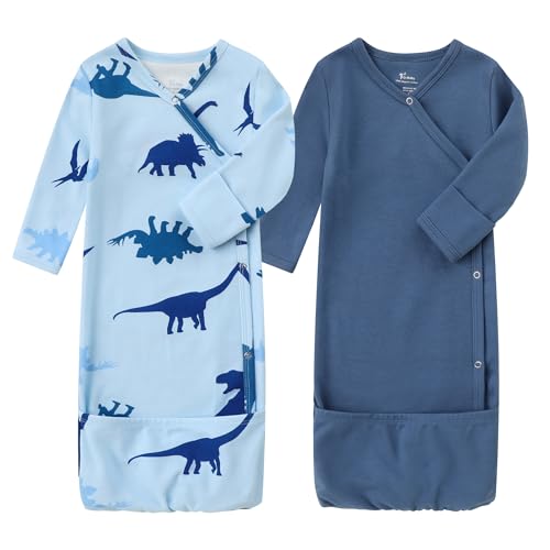 Image of O2 BABY 100% Organic Cotton Kimono Gown with Mittens & Fold-Over Pouch