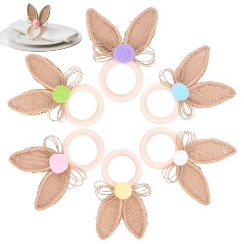 Boho Napkin Rings - 6 Pieces Serviette Buckles Easter Table Settings, 13.5x9cm Cute Bunny Ears Napkin Rings For Event Planners H