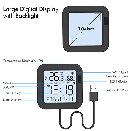 Miniatura 7 de Emylo Termómetro Higrómetro Wifi, Control Remoto Inteligente Ir, Control Remoto Ir Universal Compatible Con Alexa, Medidor Digital De Temperatura Y Humedad Interior Con Retroiluminación
