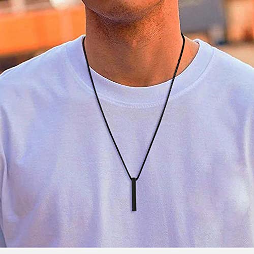 Naiqube Rectangle Bar Pendant Necklace For Men Stainless Steel Box Chain Pendant Men’s Necklace Jewelry Length 22Inch Cblack #TOP1