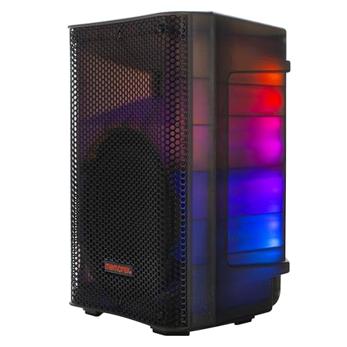 Memorex MX-PS801 8-Inch PA Speaker with Translucent Cabinet | 500W PMPO, Bluetooth | TWS Pairing, LED Lighting | 50W RMS Bi-Amp, USB & SD Playback | Microphone Input, Portable Design