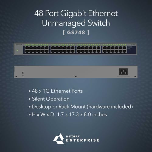 Image of NETGEAR 48-Port Gigabit Ethernet Unmanaged Switch - with 96 Gbps Bandwidth, Fanless, Rackmount or Desktop (GS748)