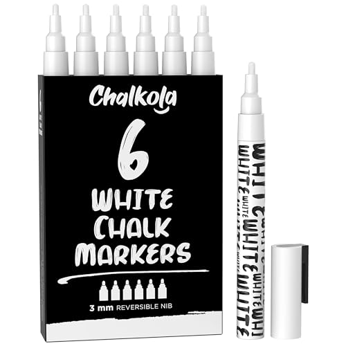 Chalkola 6 White Dry Erase Chalk Pens - Chalk Markers for Blackboard 3mm