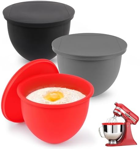 Silicone Bowl Liners for KitchenAid Mixers, 3-Pack Silicone Mixing Liners with Lids for 5 Qt, Mix Aid Silicone Mixer Bowl Insert