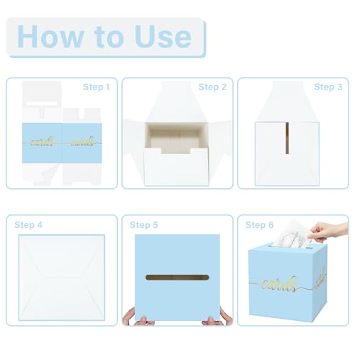 Image of 1 Pack Light Blue and Gold Foil Card Box for Party, 8.7 inch Light Blue Money Box for Birthday, Wedding, Baby Shower, Retirement, Anniversary, Bridal Shower, Raffle Ticket