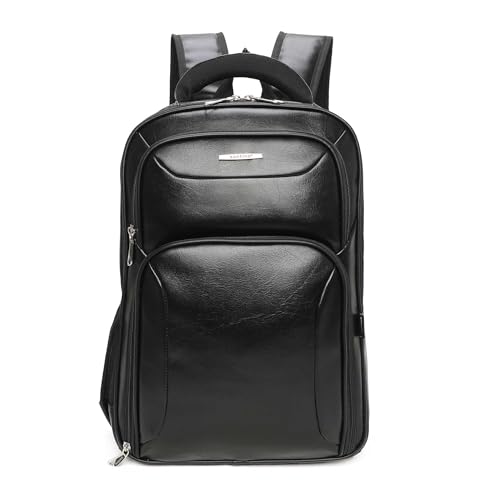 SANTINO Mochila de Couro Masculina para Notebook Bolsa de Escritório Resistente Mochila Executiva Grande Capacidade Viagem Trabalho Negócios Compartimentos Organizados Alças Acolchoadas Preta - Berlim