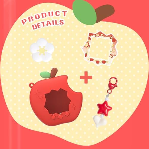 BUBBLELOGUS Apple Case for Tamagotchi Paradise, 4-iaradisen-1 Shockproof Silicone Protective Cover Kit with Faceplate, Flower Dial Cap & Charm, Kawaii Accessories for Girls & Adults (RED) - 2