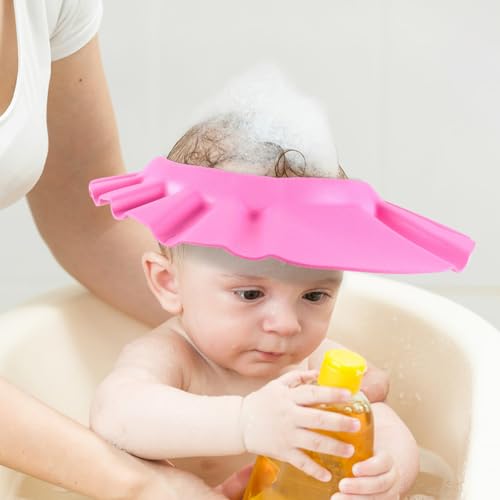 Image of Eva Waterproof Baby Kids Shower Bathing Shampoo Hat Ultra-Light Shower Visor for Kids Adjustable Bath Visor for Babies Pink Toddler Waterproof Hat for Hair Washing