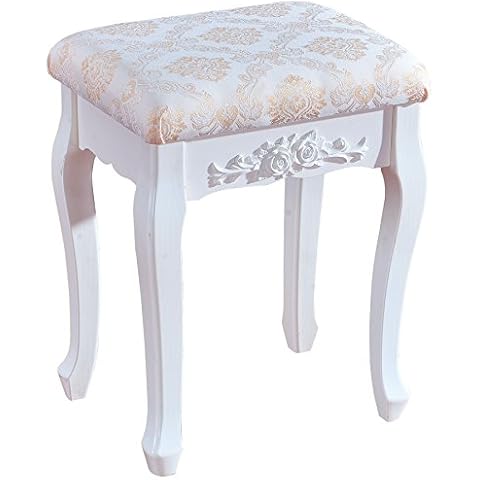 WOLTU MB6011 Schminkhocker Sitzhocker, Landhaus Hocker, Barock Polsterhocker für Schminktisch, MDF Holz, Weiß lackiert Cover