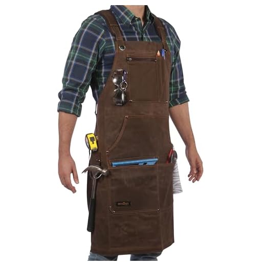 Woodworking Shop Apron - 16 oz Waxed Canvas Work Aprons | Metal Tape holder, Fully Adjustable to Comfortably Fit Men and Women Size S to XXL | Tough Tool Apron to Give Protection and Last a Lifetime