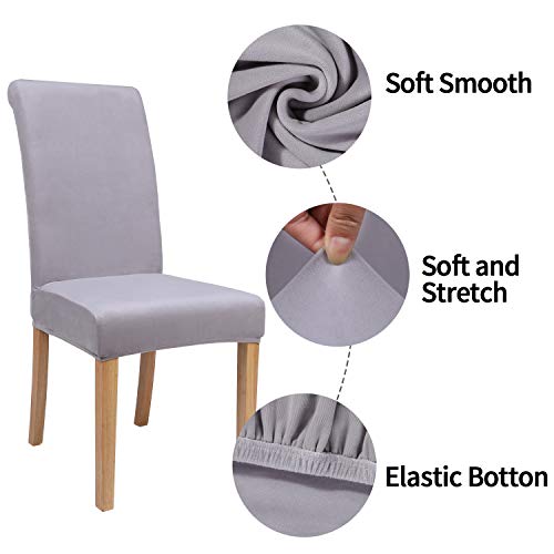 Colorxy Velvet Spandex Chair Covers For Dining Room Set Of 4, Soft Stretch Chair Protectors Slipcovers, Removable And Washable, Light Grey #TOP2