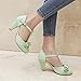 Elbslutt Women's Cute Retro Rockabilly Shoes T Strap Mary Janes Heels Chunky Cosplay Shoes Sweet Block Heeled Bow Pumps, Size 7, Green bu